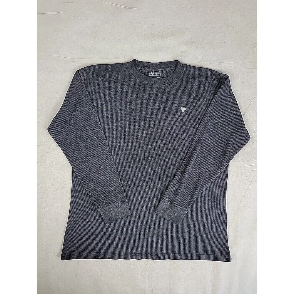Southpole Thermal Shirt Mens XL Gray Waffle Knit Long Sleeve Crew Neck Logo‎ Y2K